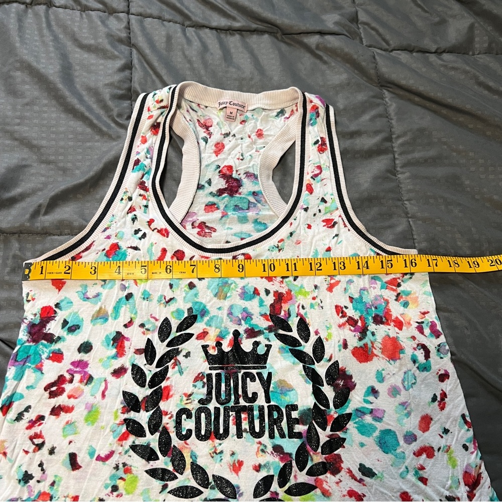 Juicy couture white w/ multicolor water color leopard print tank top size medium - Picture 9 of 9